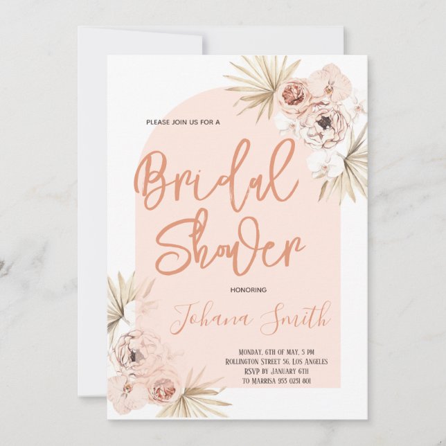 Boho Arch Modern Floral Bridal Dusche Einladung (Vorderseite)