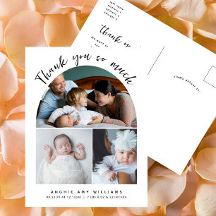 Boho Arch Modern Handwriting Danke Foto Baby Postkarte