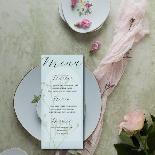 Boho Arch Pale Blue Foliage Wedage Menu Menükarte