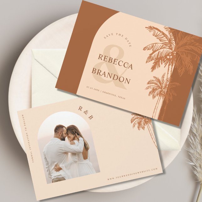 Boho Arch Palm Tree Beach Foto Save The Date (Von Creator hochgeladen)