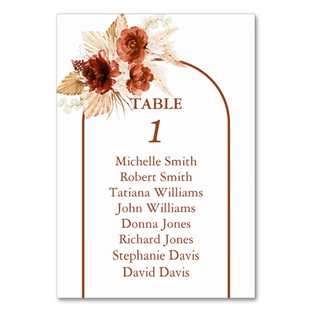 Boho Arch Pampas Grass Floral Terracotta Wedding Tischnummer (Rückseite)