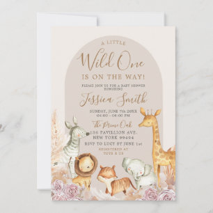 Boho Arch Pampas Grass Safari Wild One Baby Shower Einladung