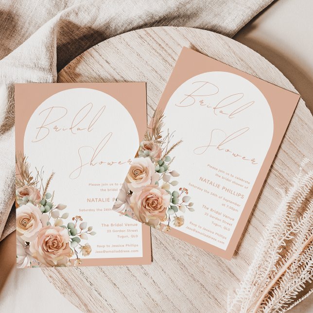 Boho Arch Peach Floral Brautparty Einladung (Von Creator hochgeladen)
