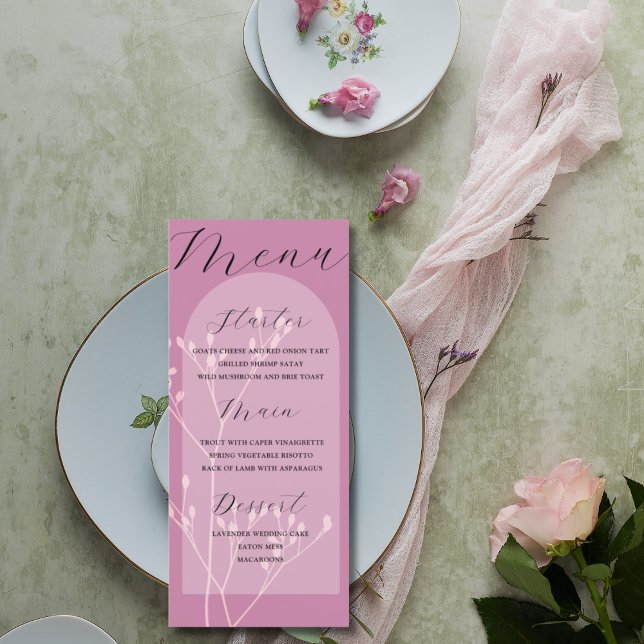 Boho Arch Pink Foliage Wedding Menu Menükarte (Von Creator hochgeladen)
