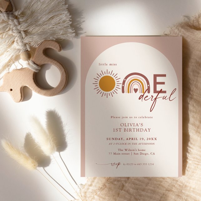 Boho Arch Rainbow 1. Geburtstag Miss Onederful Einladung (Von Creator hochgeladen)