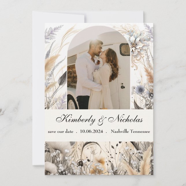 Boho Arch Rustic Earthy Pampas Floral Botanical Save The Date (Vorderseite)