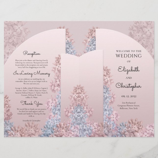 Boho arch spring blüht staubige rosa Hyazinthen (Vorderseite)