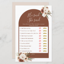 Boho Arch Terracota Er sagte, sie sagte Games Card