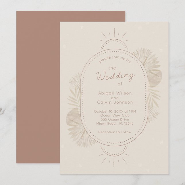 Boho Arch und Palm Terracotta und Elfenbein Weddin Einladung (Vorne/Hinten)