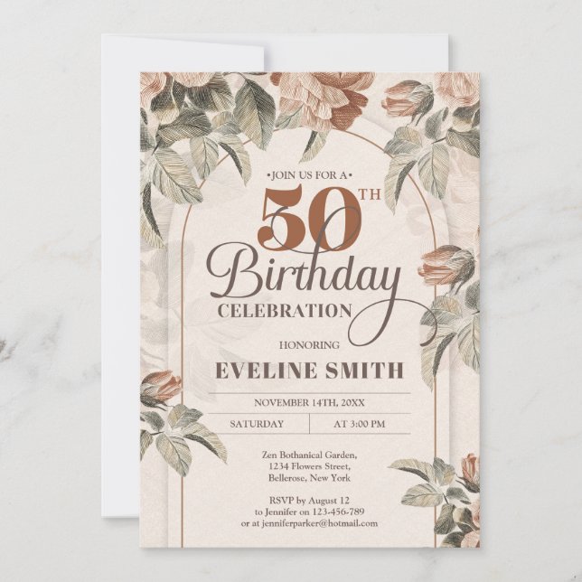 Boho arch Vintage Terrakotta Rose Saline Einladung (Vorderseite)