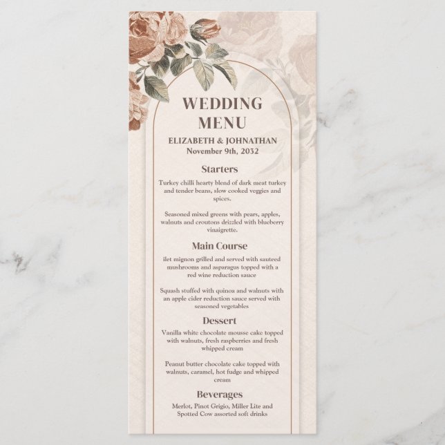 Boho arch Vintage Terrakotta Rose Saline Menükarte (Vorderseite)