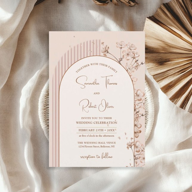 Boho arch wasserfarbe neutrale Elfenbeinbeige-Blum Einladung (Boho arch watercolor soft ivory beige flowers chic invitation)