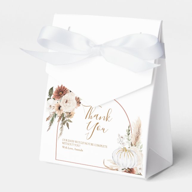 Boho Arch White Pumpkin Fall Liebe Gefallen Box Geschenkschachtel (Vorderseite)