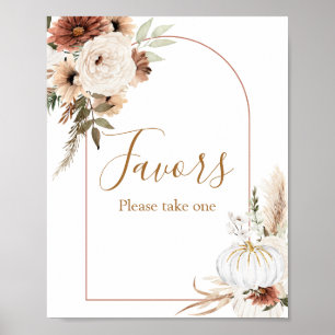 Boho Arch White Pumpkin Floral Watercolor Favor Poster