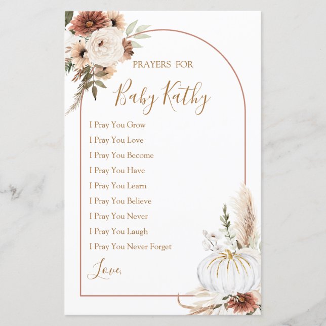 Boho Arch White Pumpkin Liebe Gebete für Babysigna (Vorderseite)