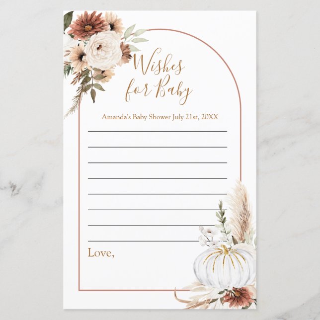 Boho Arch White Pumpkin Wasserfarbe Wünsche für Ba (Vorderseite)