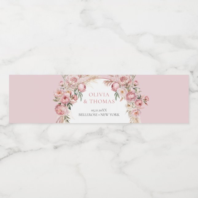 Boho arche blush peonas pampas gras eucalyptus wasserflaschenetikett (Einzelnes Label)