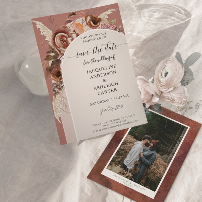 BOHO Arched BOHO Elegant Fall Floral Pampas Grass Save The Date (Von Creator hochgeladen)