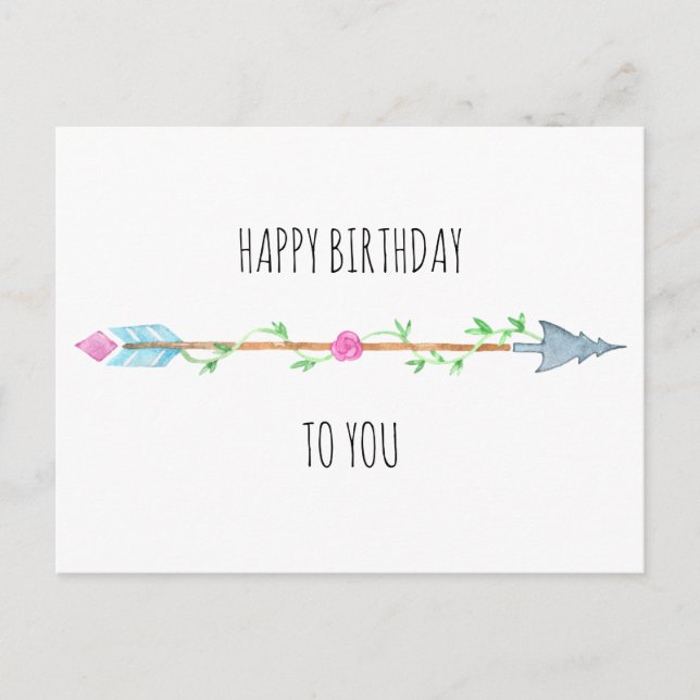 Boho Arrow Pink Floral und Foliage Happy Birthday Postkarte (Vorderseite)