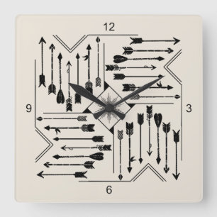 Boho Arrows and Sun V12 Sq ID748 Quadratische Wanduhr