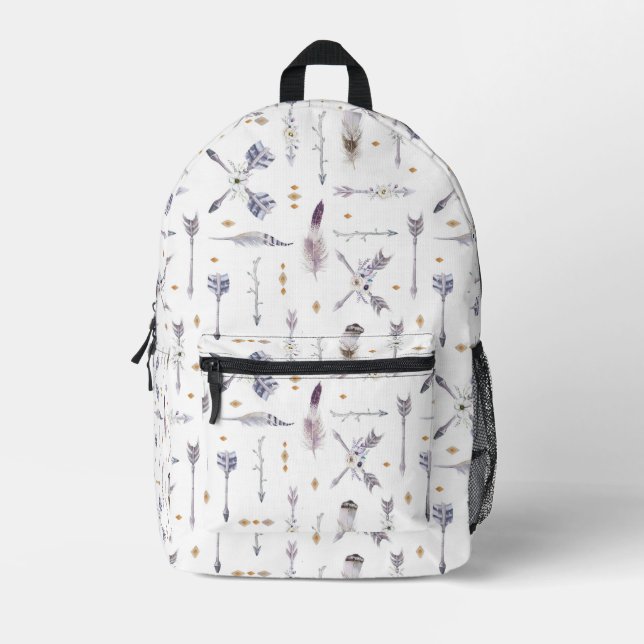 Boho Arrows & Sky Feathers Bedruckter Rucksack (Vorderseite)