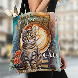 Boho Art Coffee Cats and Books Toag