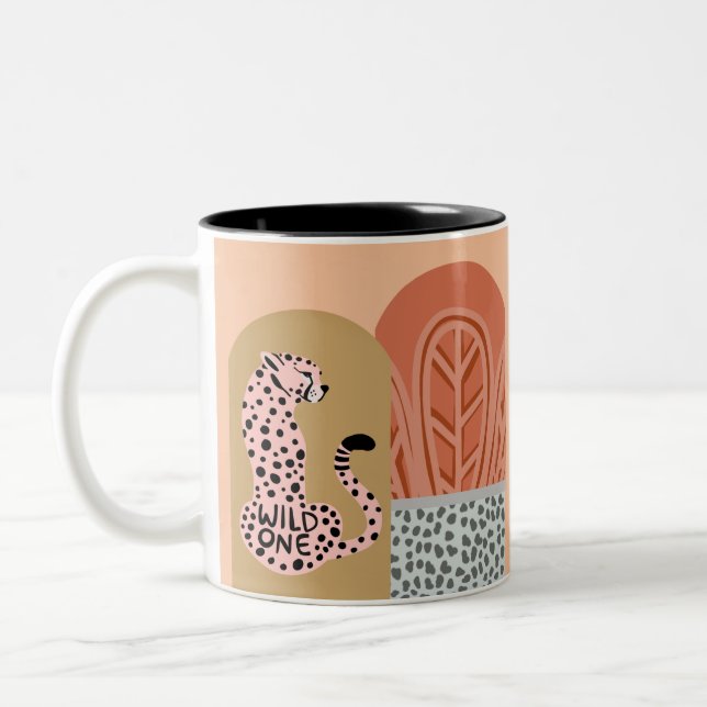 Boho Art Deco Moderner Chic Leopard Zweifarbige Tasse (Links)