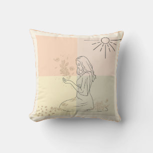 Boho Art Design Girl mit Blume Break Pill Kissen