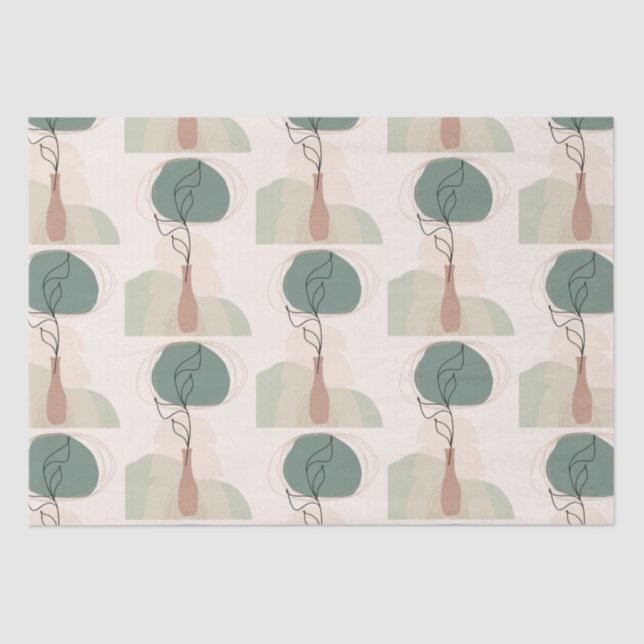 Boho Art Style Moderne Vase Pflanze Seidenpapier (Vorderseite)