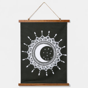 Boho Art Sun & Moon Mandala Art Wandteppich Mit Holzrahmen