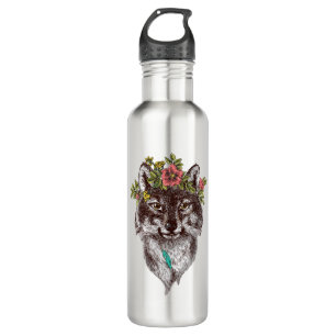 Boho Art-Wolf-Halo-Porträt Edelstahlflasche