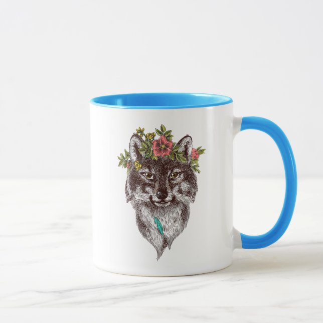Boho Art-Wolf-Halo-Porträt Tasse (Rechts)