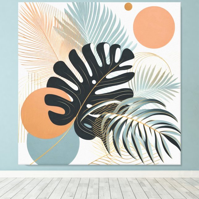 boho-artige tropische Blattmalerei Leinwanddruck (Insitu (Holzboden))