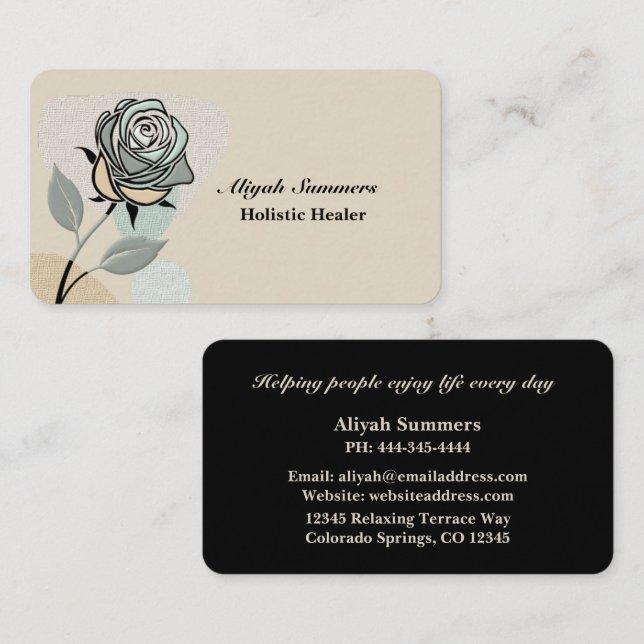 Boho Artistic Rose Meditative Business Card Visitenkarte (Vorne/Hinten)