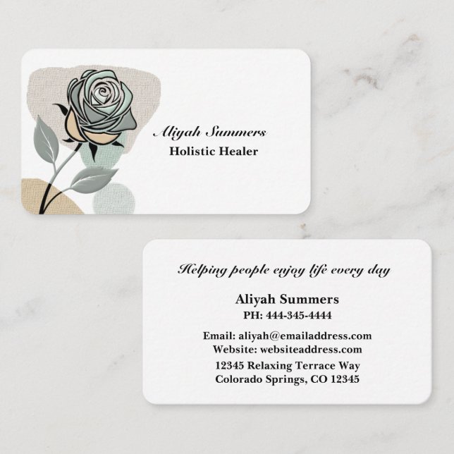 Boho Artistic Rose Meditative Business Card Visitenkarte (Vorne/Hinten)