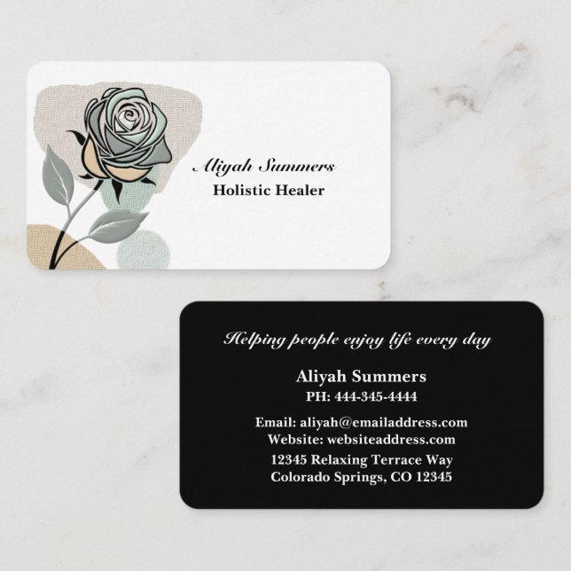 Boho Artistic Rose Meditative Business Card Visitenkarte (Vorne/Hinten)