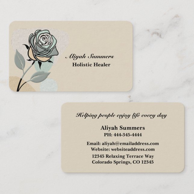 Boho Artistic Rose Meditative Business Card Visitenkarte (Vorne/Hinten)