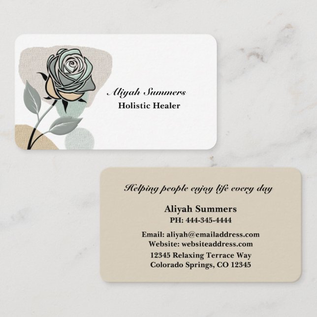Boho Artistic Rose Meditative Business Card Visitenkarte (Vorne/Hinten)