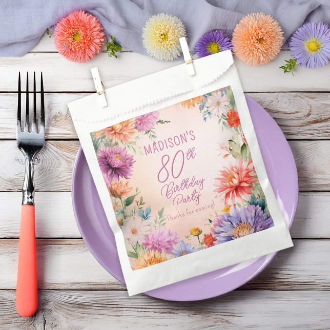 Boho Aster Flowers Floral 80th Birthday Party Geschenktütchen (Boho Aster Flowers Floral 80th Birthday Party Favor Bag)