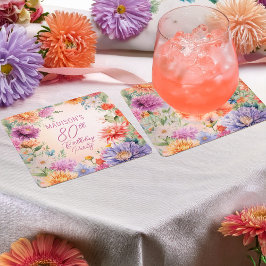 Boho Aster Flowers Floral 80th Birthday Party Rechteckiger Pappuntersetzer