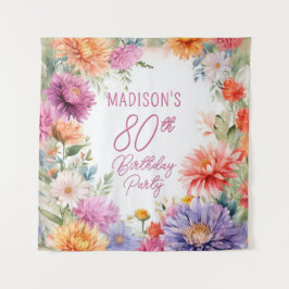 Boho Aster Flowers Floral 80th Birthday Party Wandteppich