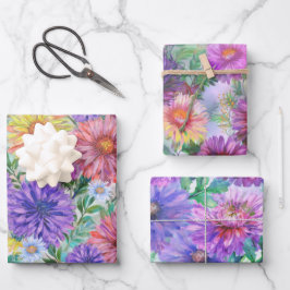 Boho Aster Flowers Floral Geschenkpapier Set
