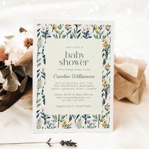 Boho-Ästhetik-Wasserfarben-Wildblumen-Baby-Shower Einladung