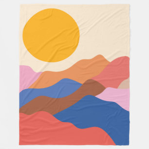 Boho Ästhetische Abstrakte Landschaftsgebirge Blau Fleecedecke