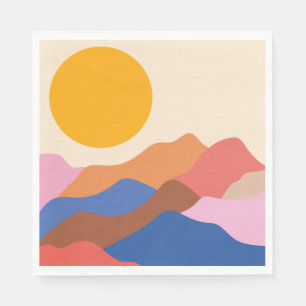 Boho Ästhetische Abstrakte Landschaftsgebirge Blau Serviette