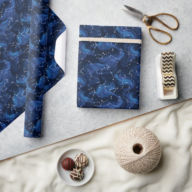 Boho-Astrologie-Sternzeichen-Muster auf Blau Geschenkpapier (Kunsthandwerk)