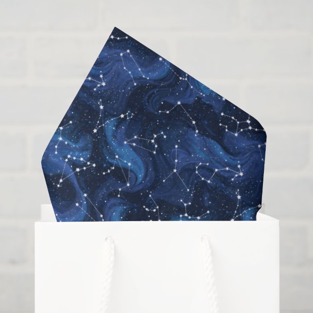 Boho-Astrologie-Tierkreiszeichen-Muster auf Blau Seidenpapier (Geschenktüte)