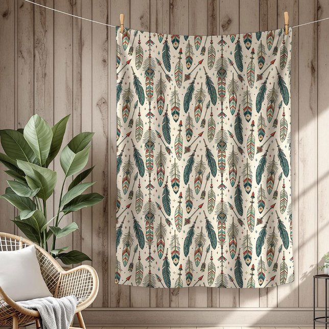 Boho Authentic Stamm Native Ethnic Feathers Pfeil Fleecedecke (Boho Authentic Tribal Native Ethnic feathers arrow Fleece Blanket)