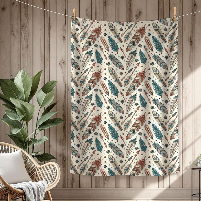Boho Authentic Stamm Native Ethnic Feathers Pfeil Fleecedecke (Boho Authentic Tribal Native Ethnic feathers arrow Fleece Blanket)