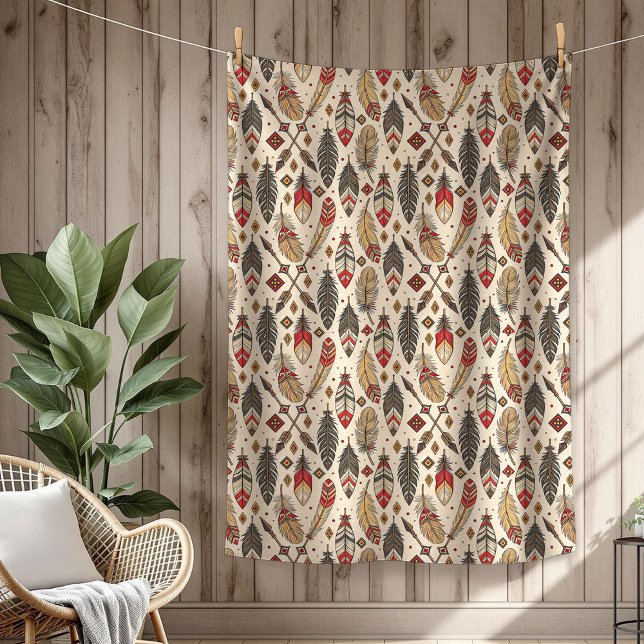 Boho Authentic Stamm Native Ethnic Feathers Pfeil Fleecedecke (Boho Authentic Tribal Native Ethnic feathers arrow Fleece Blanket)